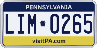 PA license plate LIM0265