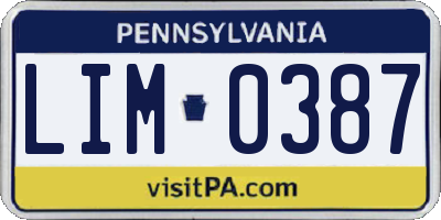 PA license plate LIM0387