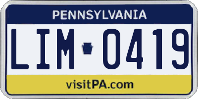 PA license plate LIM0419