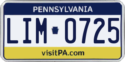 PA license plate LIM0725
