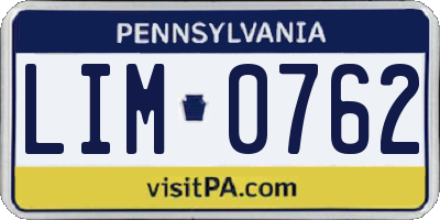 PA license plate LIM0762