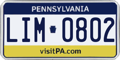 PA license plate LIM0802