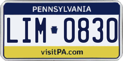 PA license plate LIM0830