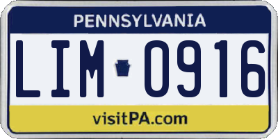 PA license plate LIM0916