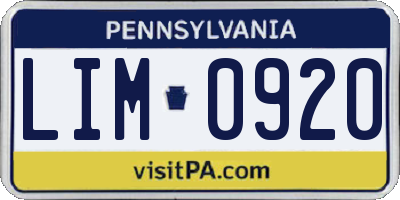 PA license plate LIM0920