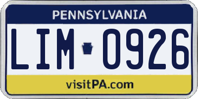 PA license plate LIM0926