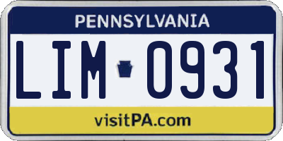 PA license plate LIM0931
