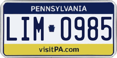 PA license plate LIM0985