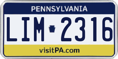 PA license plate LIM2316