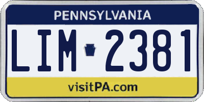 PA license plate LIM2381