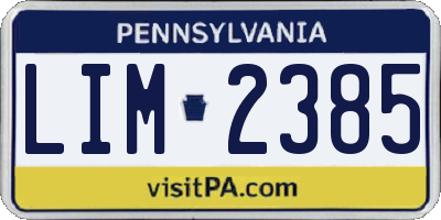 PA license plate LIM2385