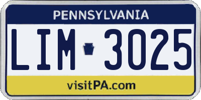 PA license plate LIM3025