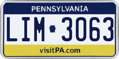 PA license plate LIM3063