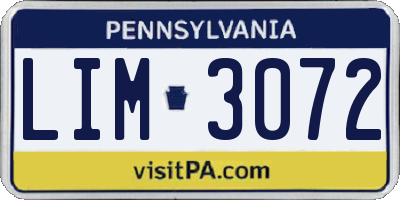 PA license plate LIM3072
