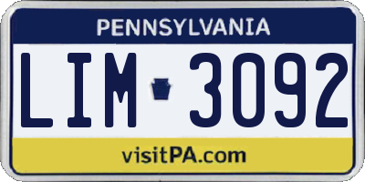 PA license plate LIM3092