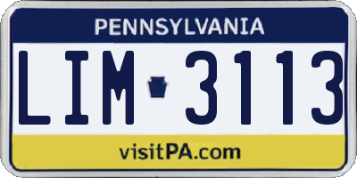 PA license plate LIM3113