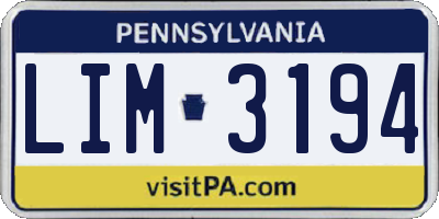 PA license plate LIM3194