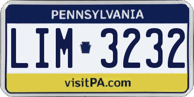 PA license plate LIM3232