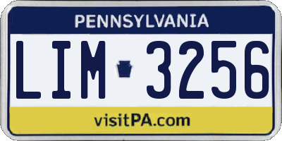 PA license plate LIM3256