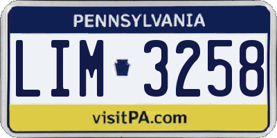 PA license plate LIM3258