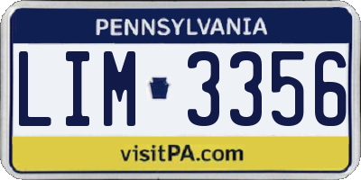 PA license plate LIM3356