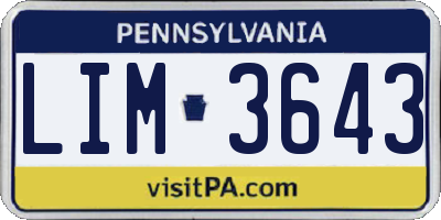 PA license plate LIM3643