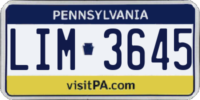 PA license plate LIM3645