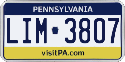 PA license plate LIM3807