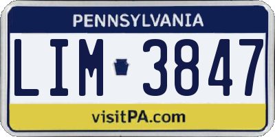 PA license plate LIM3847