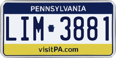 PA license plate LIM3881