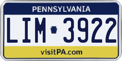 PA license plate LIM3922