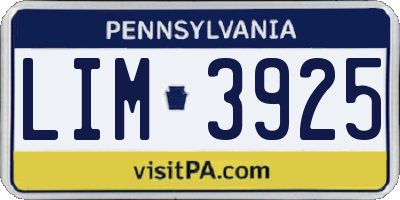 PA license plate LIM3925
