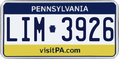 PA license plate LIM3926