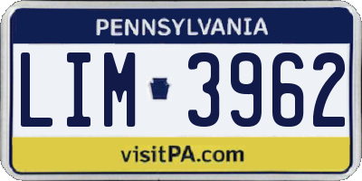 PA license plate LIM3962