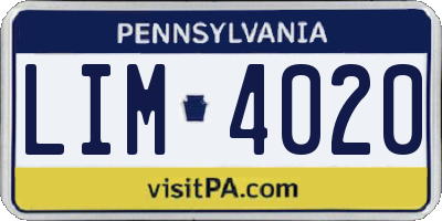 PA license plate LIM4020