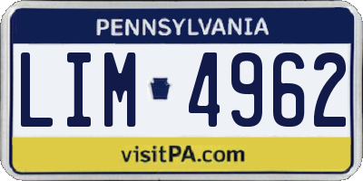 PA license plate LIM4962