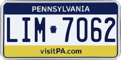 PA license plate LIM7062