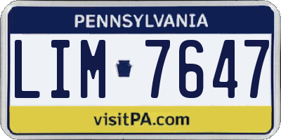 PA license plate LIM7647