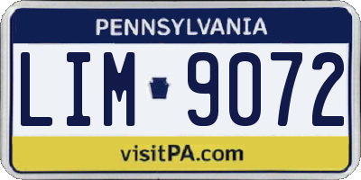 PA license plate LIM9072