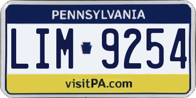 PA license plate LIM9254