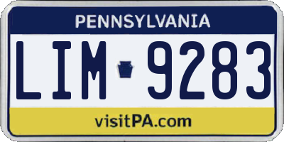 PA license plate LIM9283