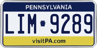PA license plate LIM9289