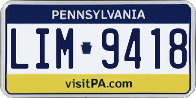 PA license plate LIM9418