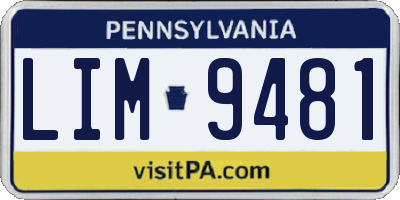 PA license plate LIM9481