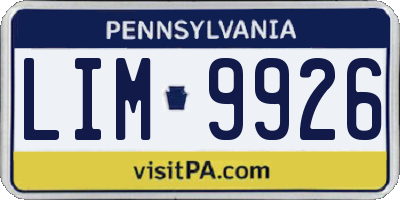 PA license plate LIM9926