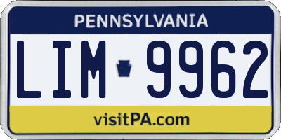 PA license plate LIM9962
