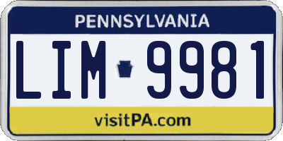 PA license plate LIM9981