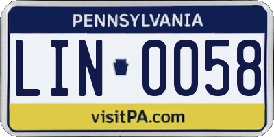 PA license plate LIN0058