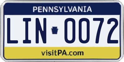 PA license plate LIN0072