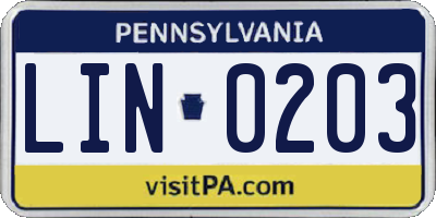 PA license plate LIN0203